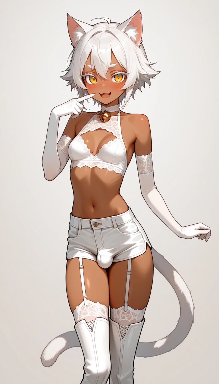 gloves, animal ears, elbow gloves, thighhighs, solo, dark skin · Yamete.gg