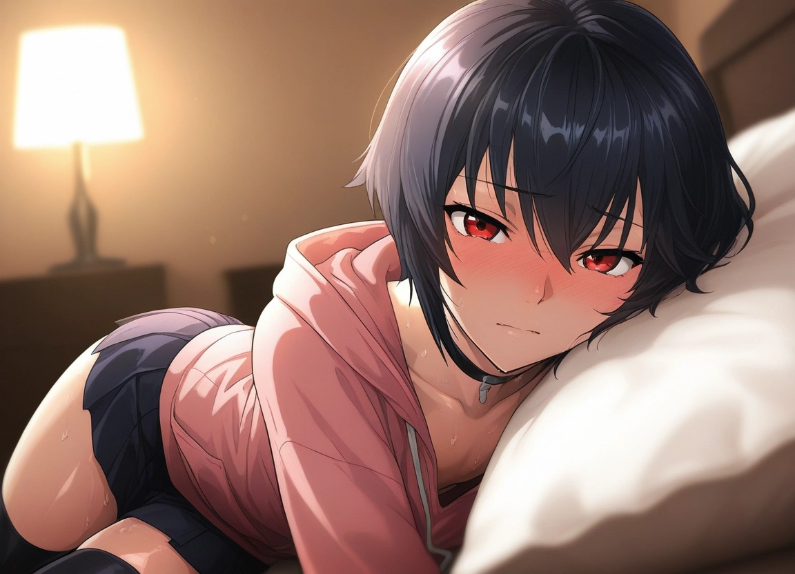thighhighs, 1girl, skirt, blush, red eyes, solo