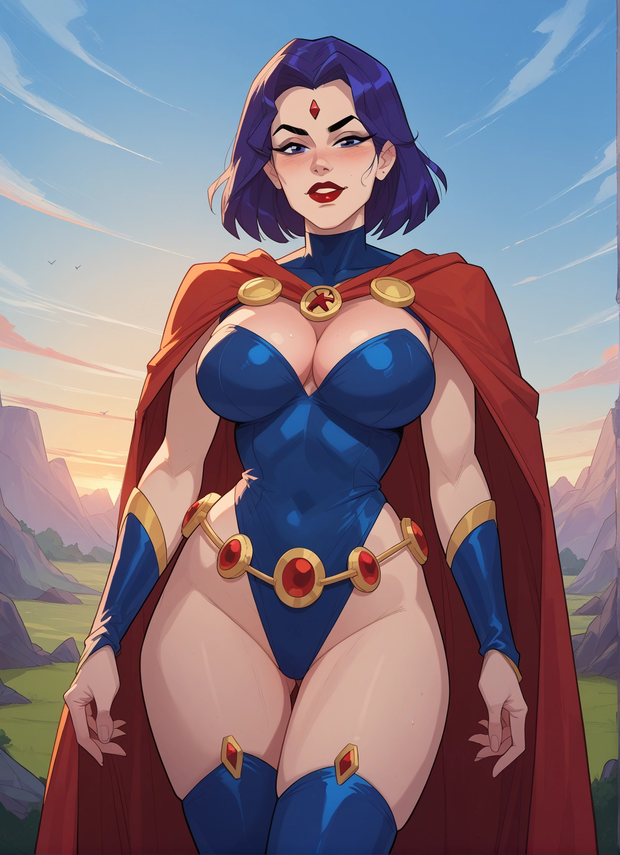 1girl, breasts, leotard, cape, thighhighs, large breasts · Yamete.gg