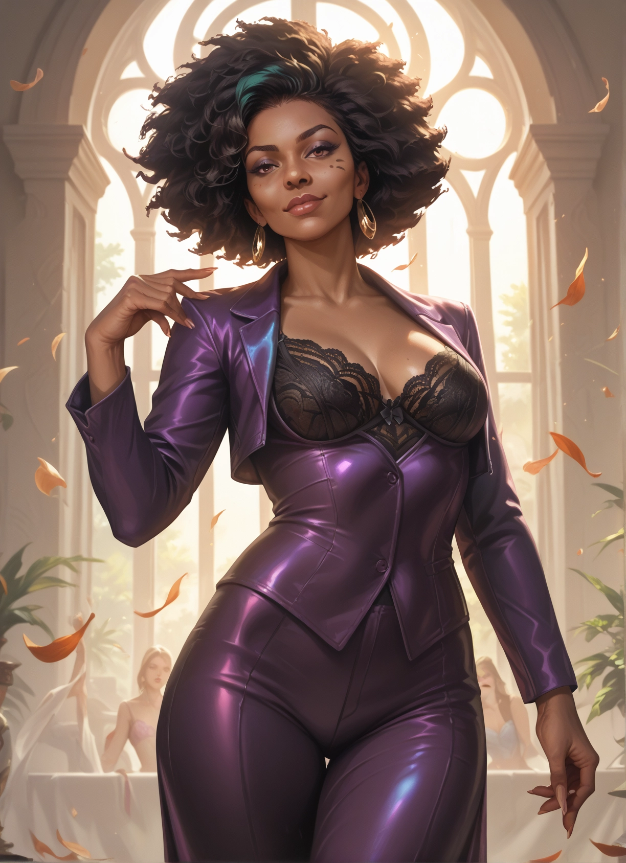 breasts, jewelry, underwear, earrings, bra, dark skin · Yamete.gg