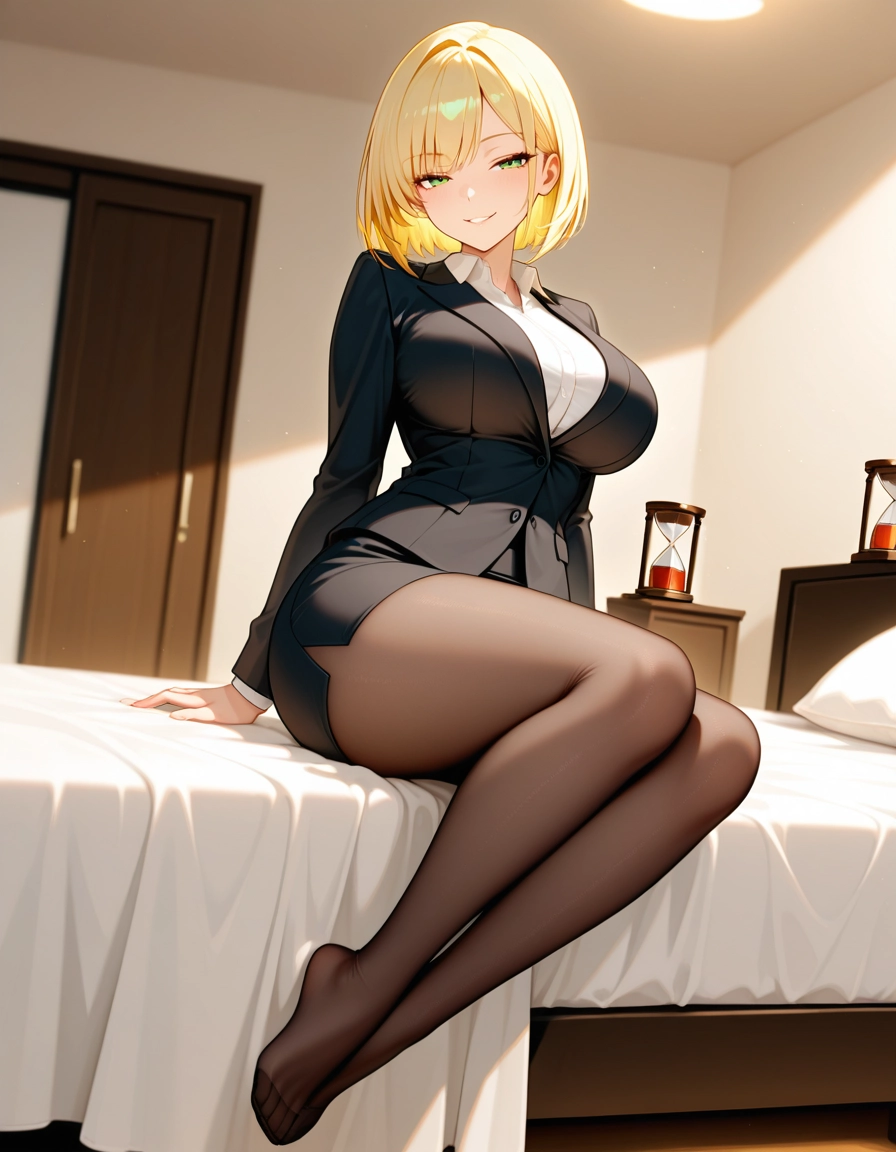 1girl, blonde hair, breasts, pantyhose, solo, green eyes · Yamete.gg