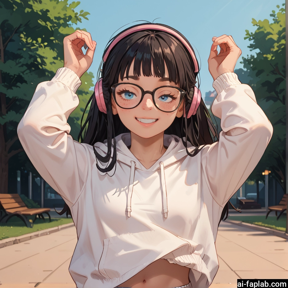1girl, glasses, solo, smile, hood, blue eyes · Yamete.gg