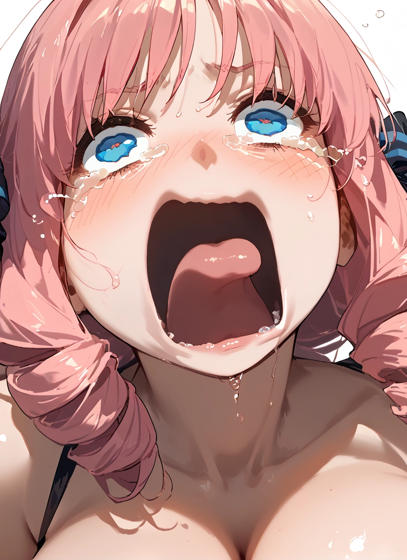 1girl, blue eyes, solo, pink hair, open mouth, breasts · Yamete.gg