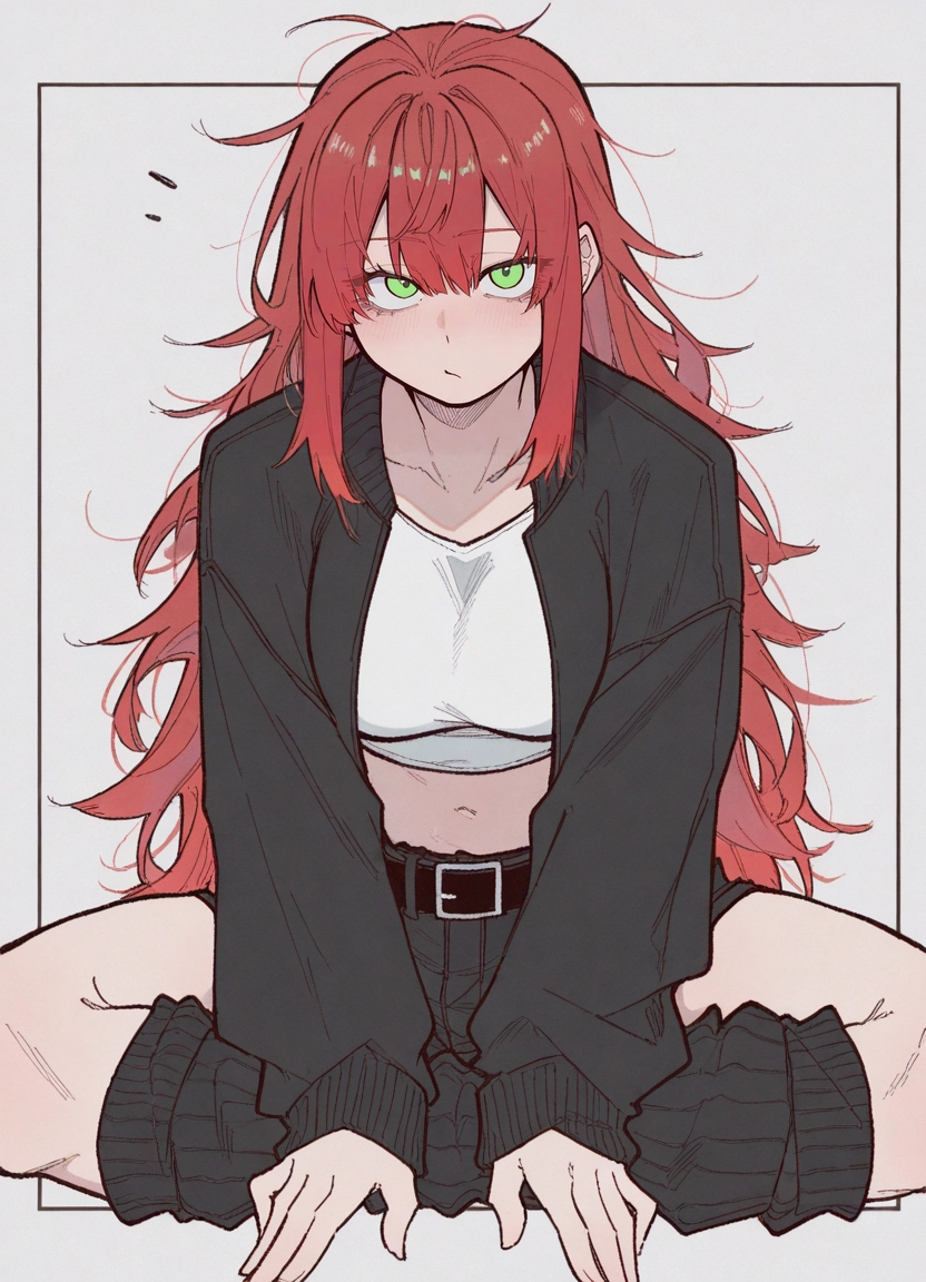 1girl, green eyes, solo, long hair, red hair, jacket · Yamete.gg