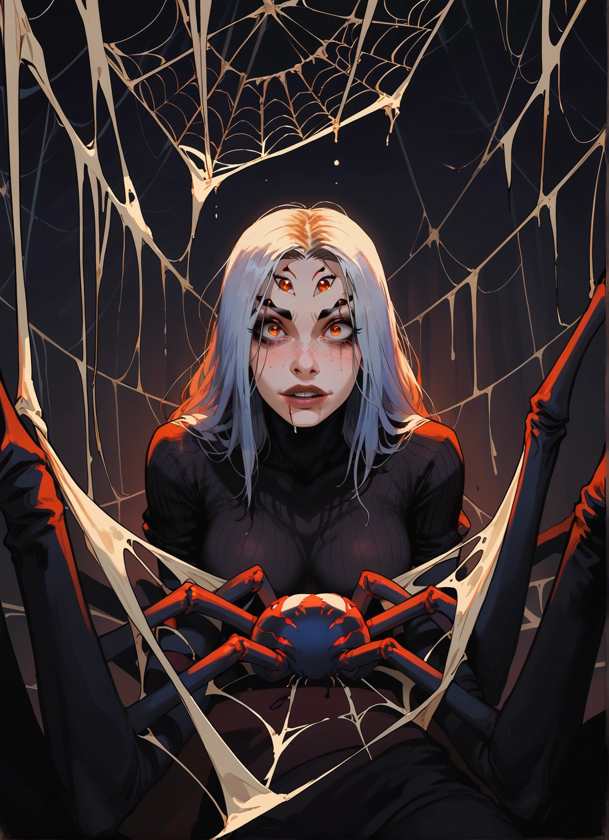1girl, arthropod girl, spider girl, spider web, silk, extra eyes · Yamete.gg