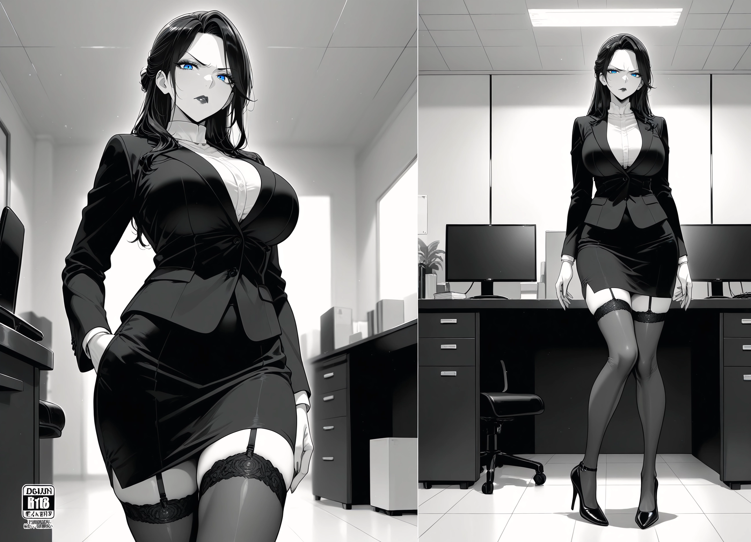 1girl, breasts, thighhighs, high heels, skirt, blue eyes · Yamete.gg
