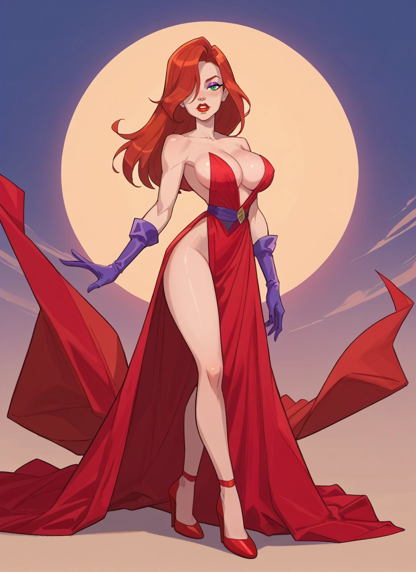 1girl, breasts, gloves, dress, hair over one eye, solo · Yamete.gg