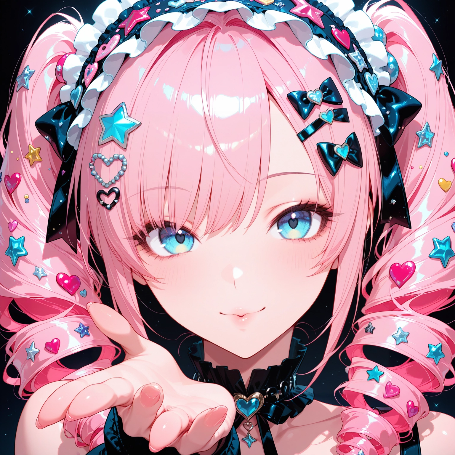 solo, pink hair, 1girl, drill hair, hair ornament, looking at viewer · Yamete.gg