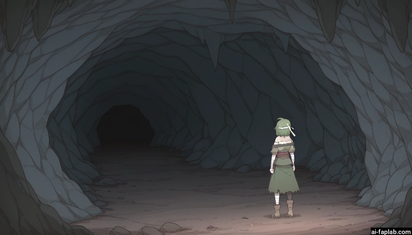 1girl, cave, bandages, solo, green hair, boots · Yamete.gg