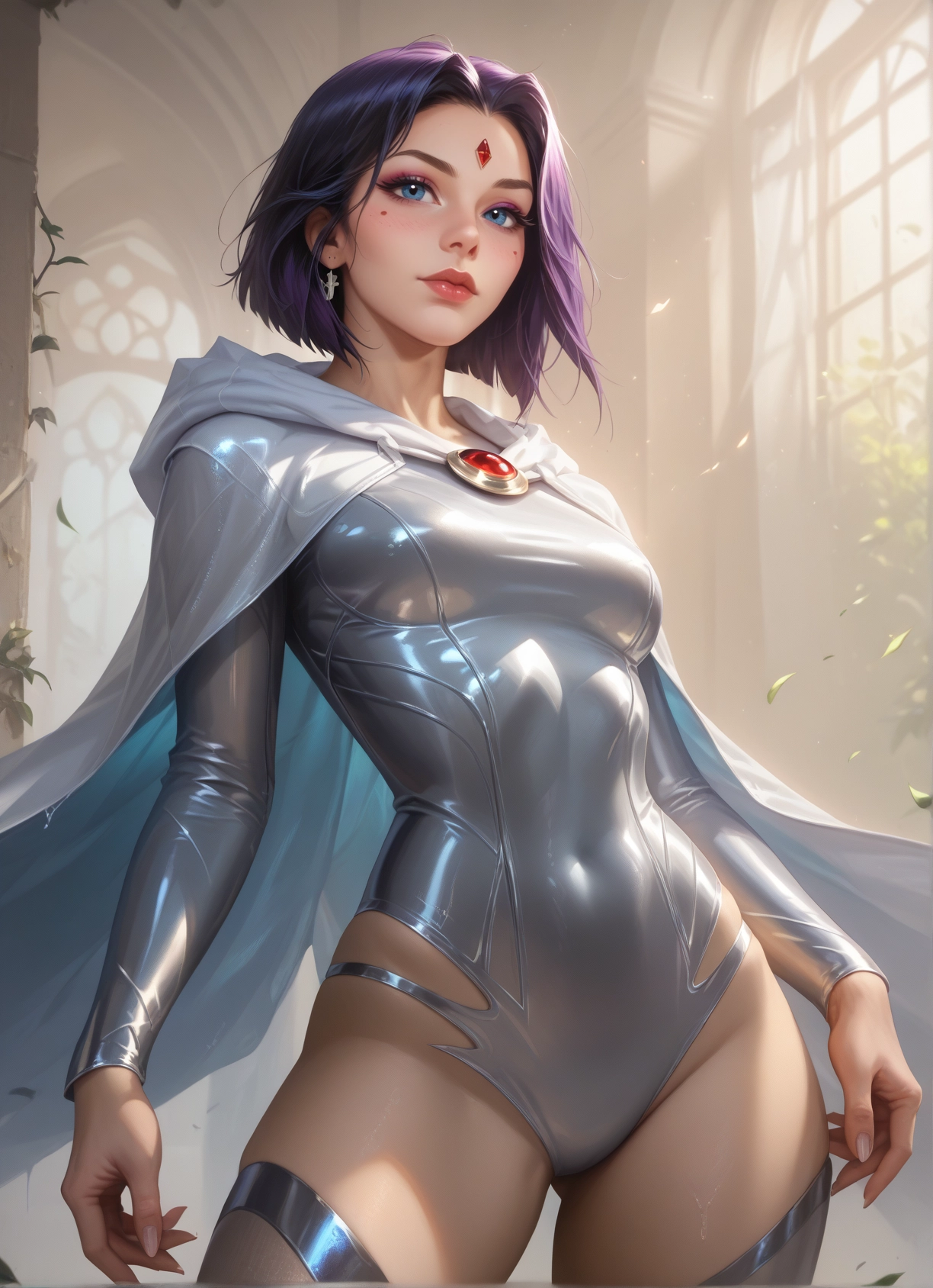 1girl, solo, blue eyes, jewelry, earrings, leotard · Yamete.gg