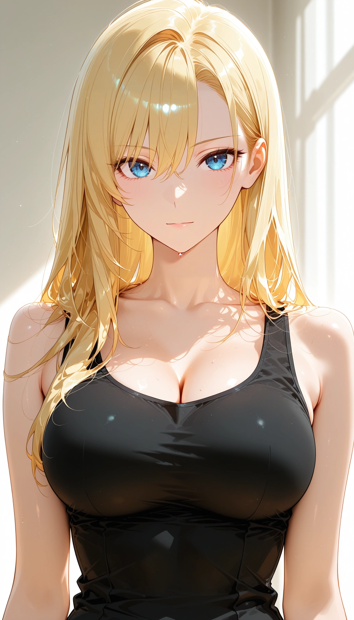 1girl, breasts, solo, blonde hair, blue eyes, cleavage · Yamete.gg