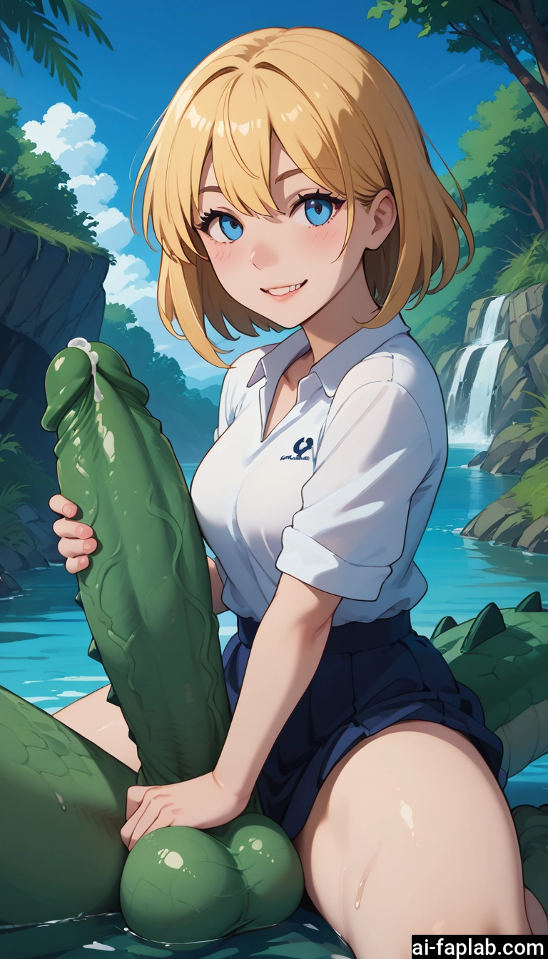 futanari, 1girl, penis, skirt, blue eyes, blonde hair