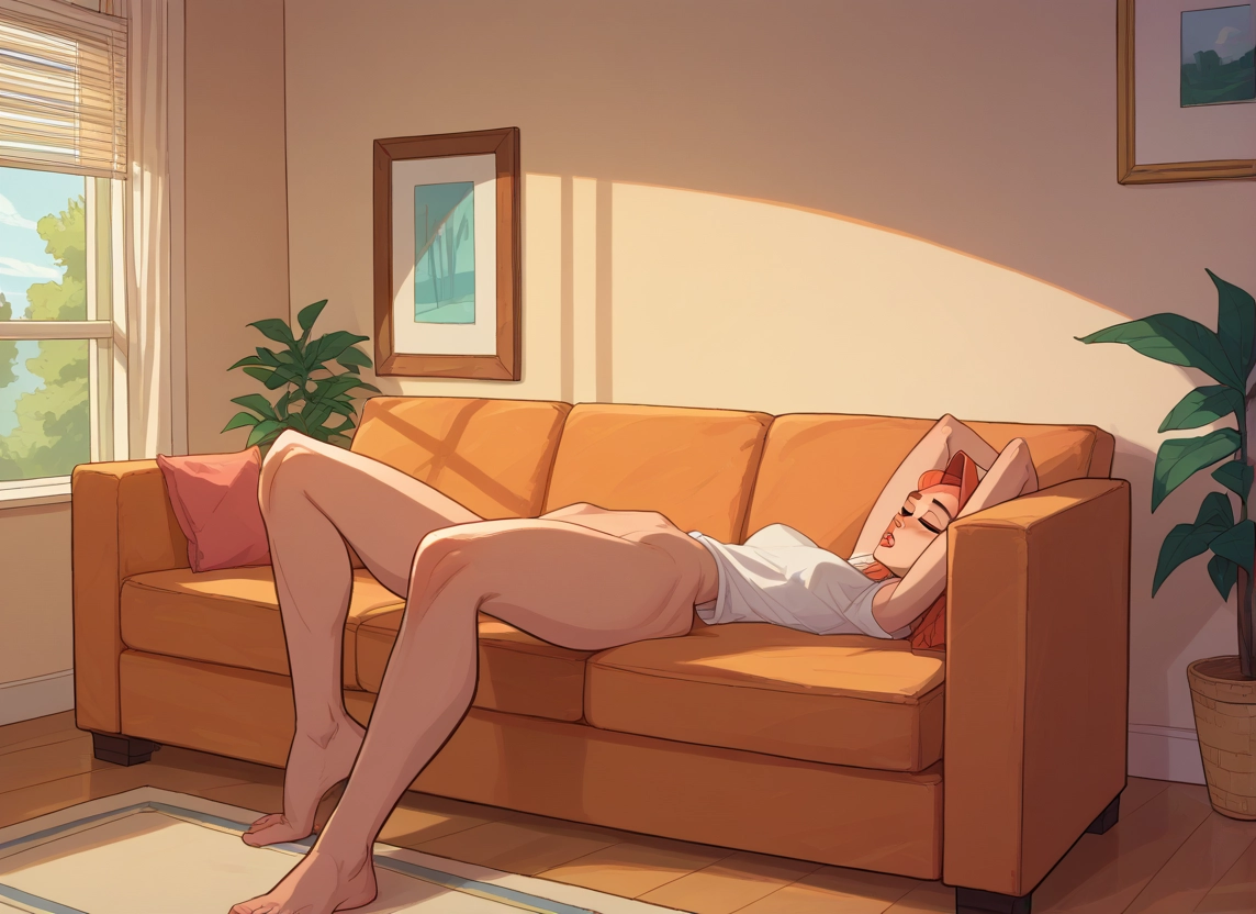 1girl, solo, barefoot, couch, bottomless, closed eyes · Yamete.gg