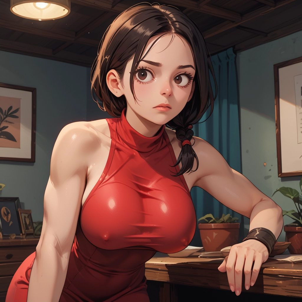 1girl, breasts, solo, brown eyes, dress, covered nipples · Yamete.gg