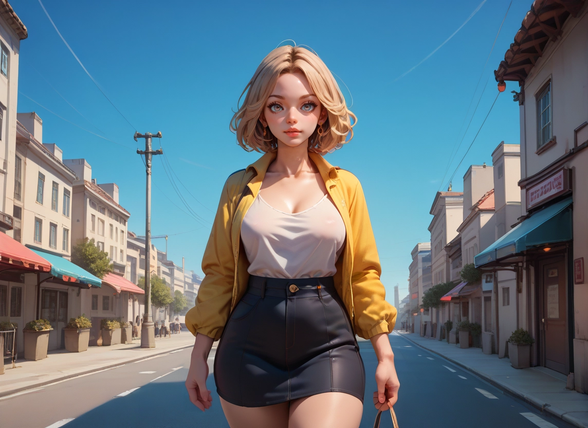 1girl, breasts, outdoors, day, skirt, blue eyes · Yamete.gg