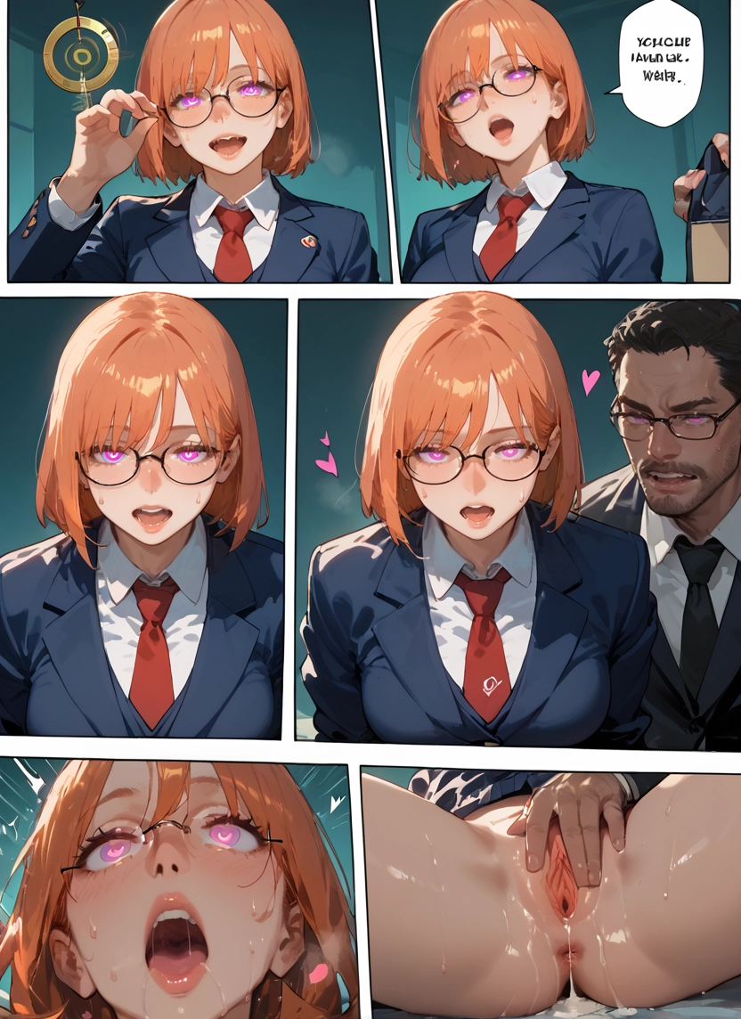 1girl, pussy, glasses, 1boy, heart, hypnosis · Yamete.gg