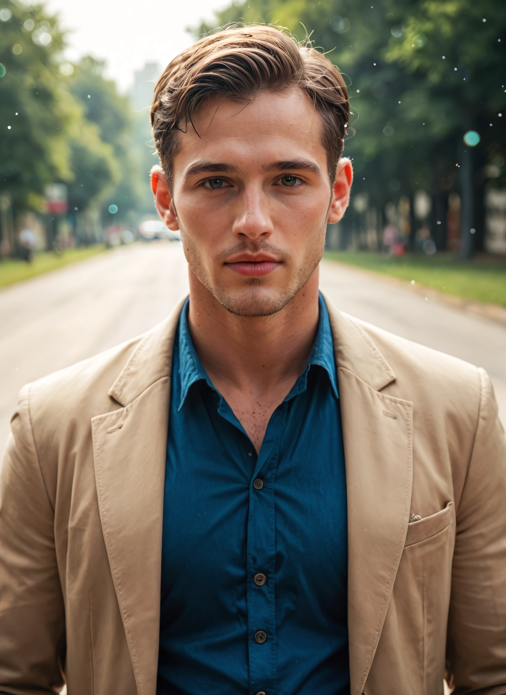 1boy, male focus, facial hair, solo, shirt, blue shirt · Yamete.gg