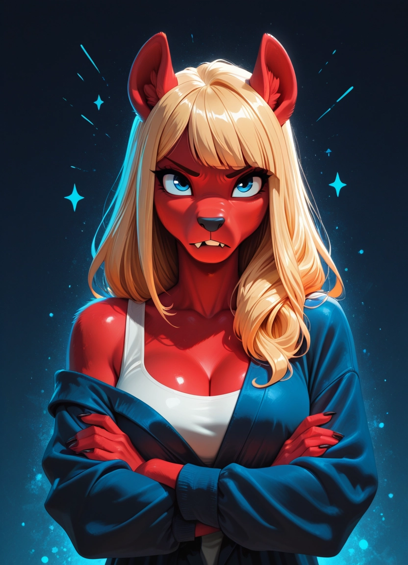 furry, 1girl, breasts, solo, blue eyes, animal ears