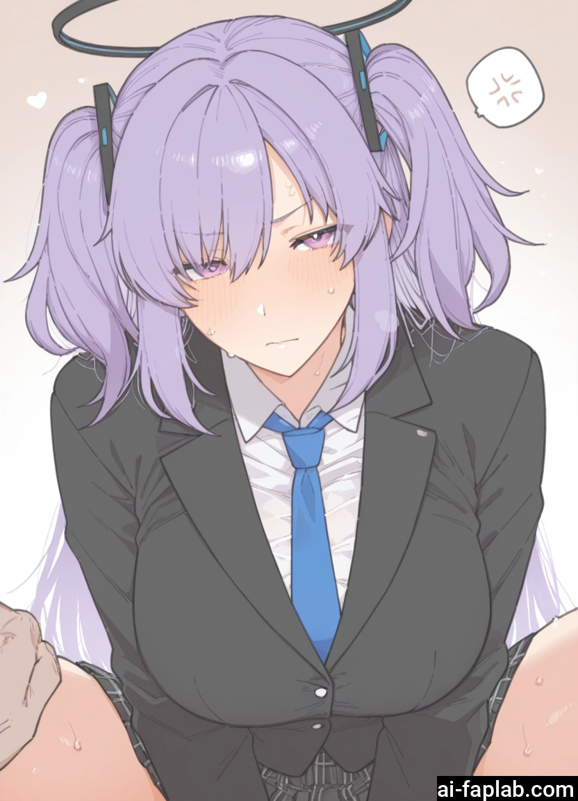 1girl, necktie, skirt, breasts, halo, purple eyes · Yamete.gg