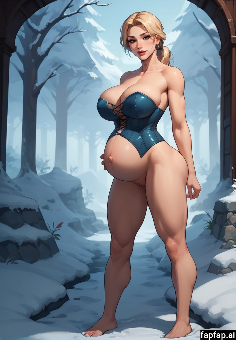 1girl, breasts, solo, blonde hair, pregnant, bottomless