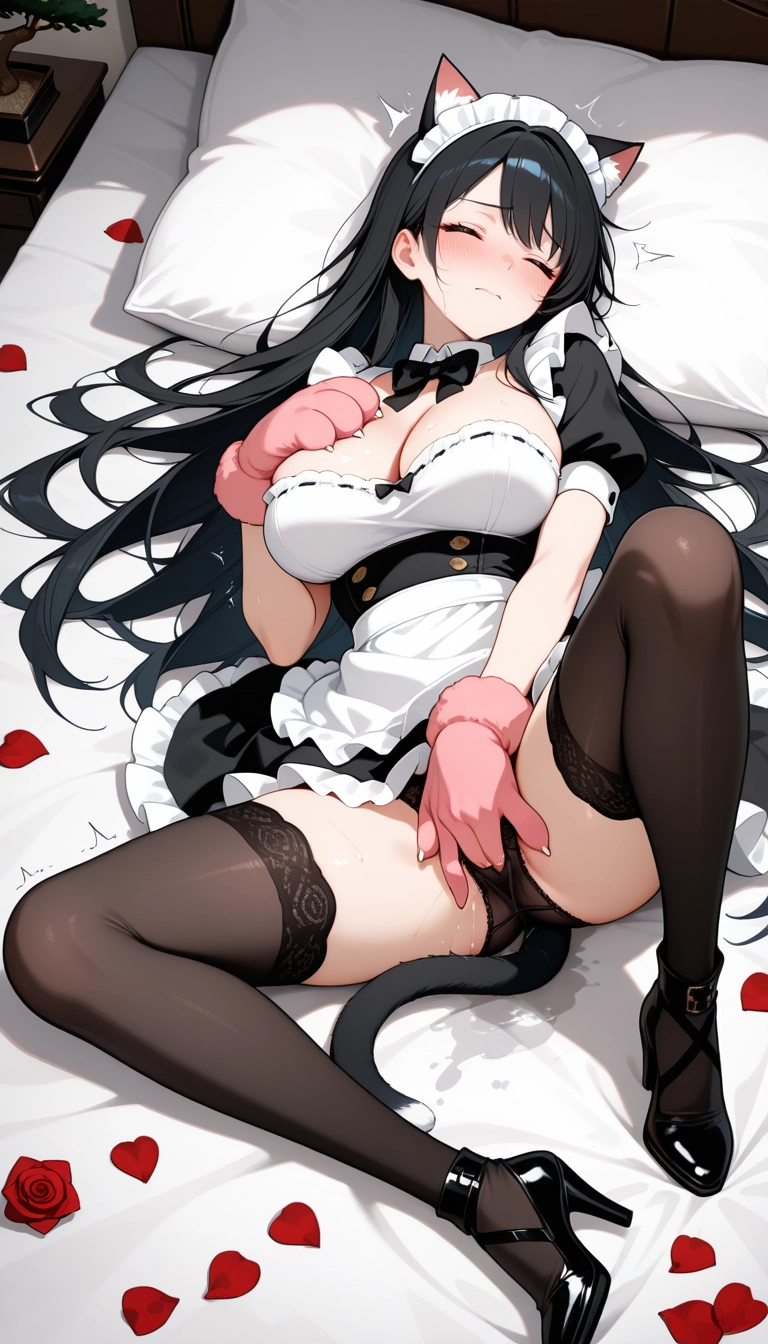 1girl, breasts, solo, animal ears, thighhighs, tail