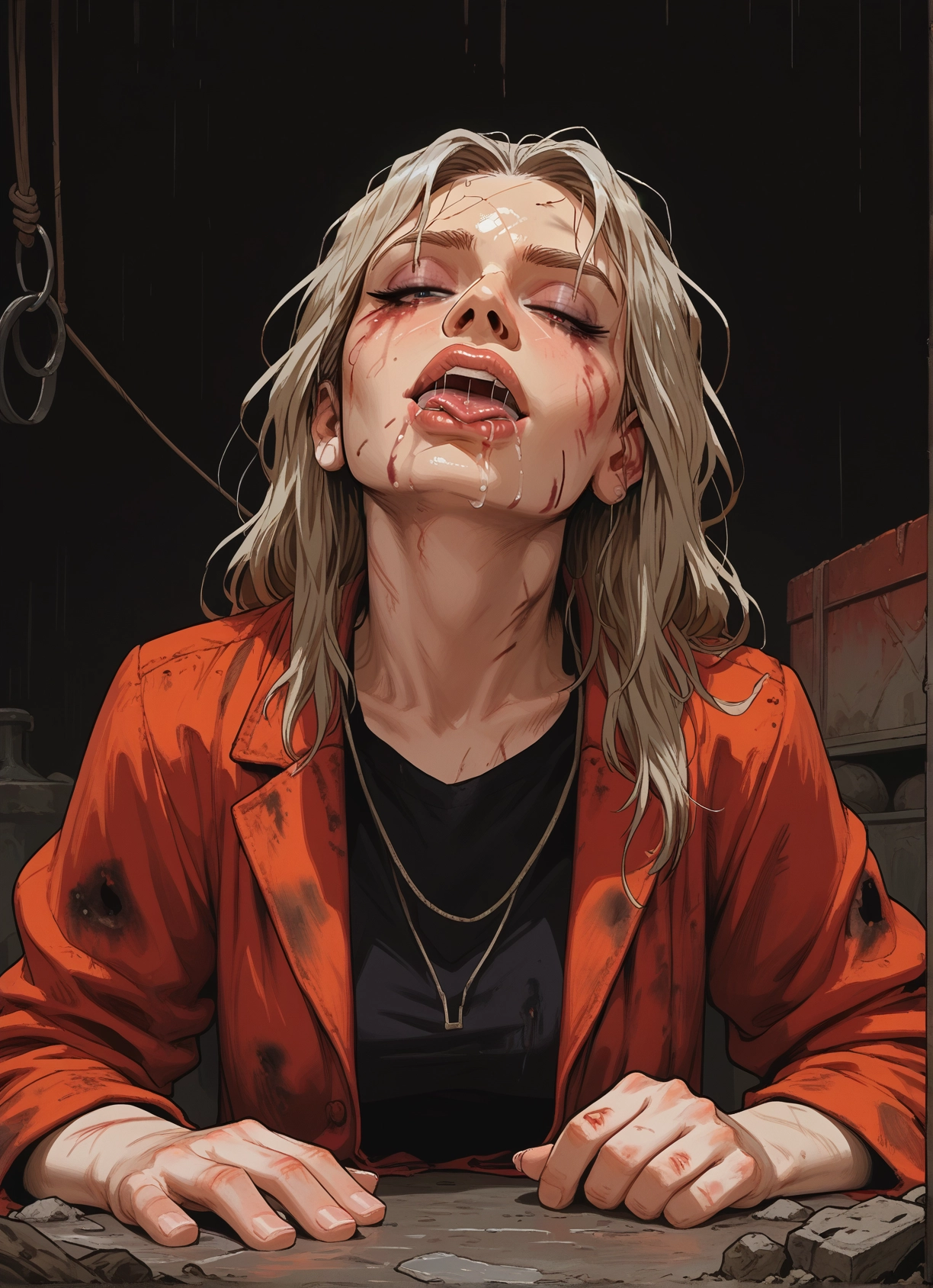 1girl, solo, jewelry, necklace, jacket, open mouth · Yamete.gg