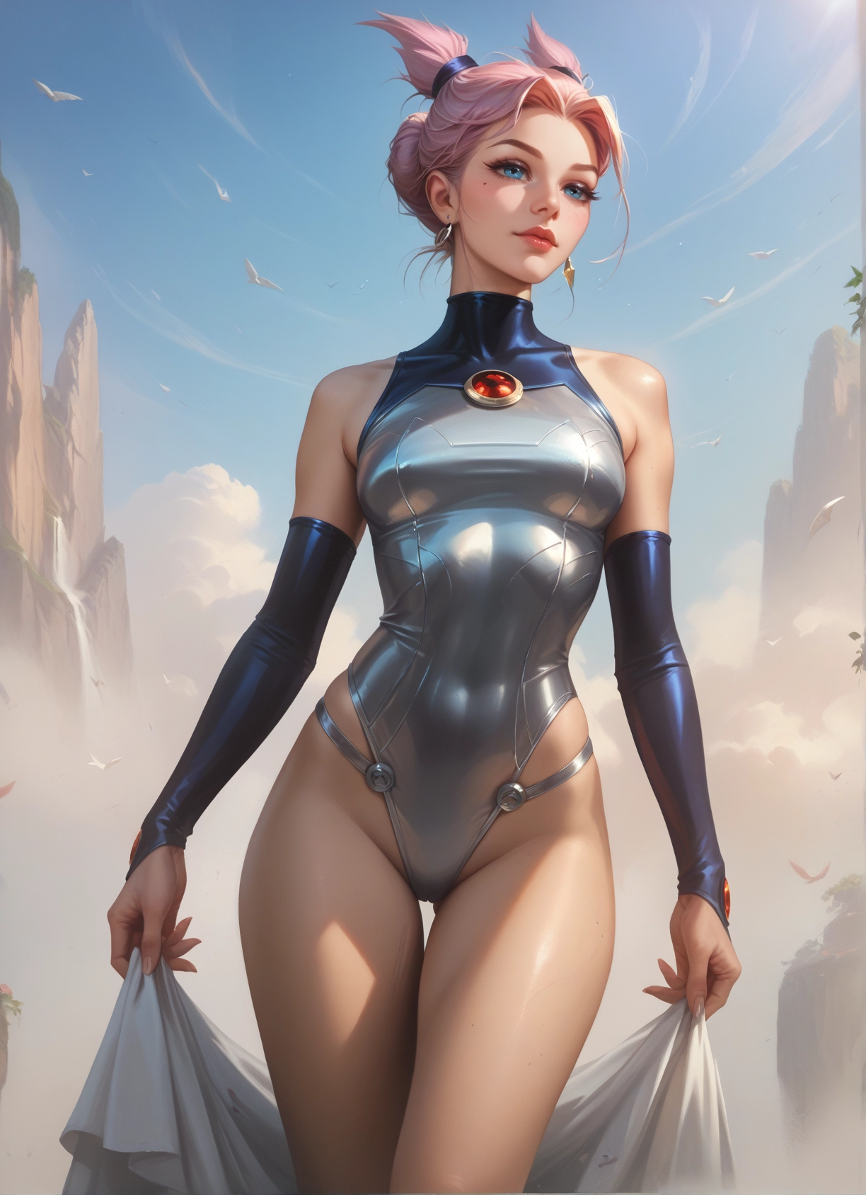 1girl, solo, blue eyes, pink hair, jewelry, earrings · Yamete.gg