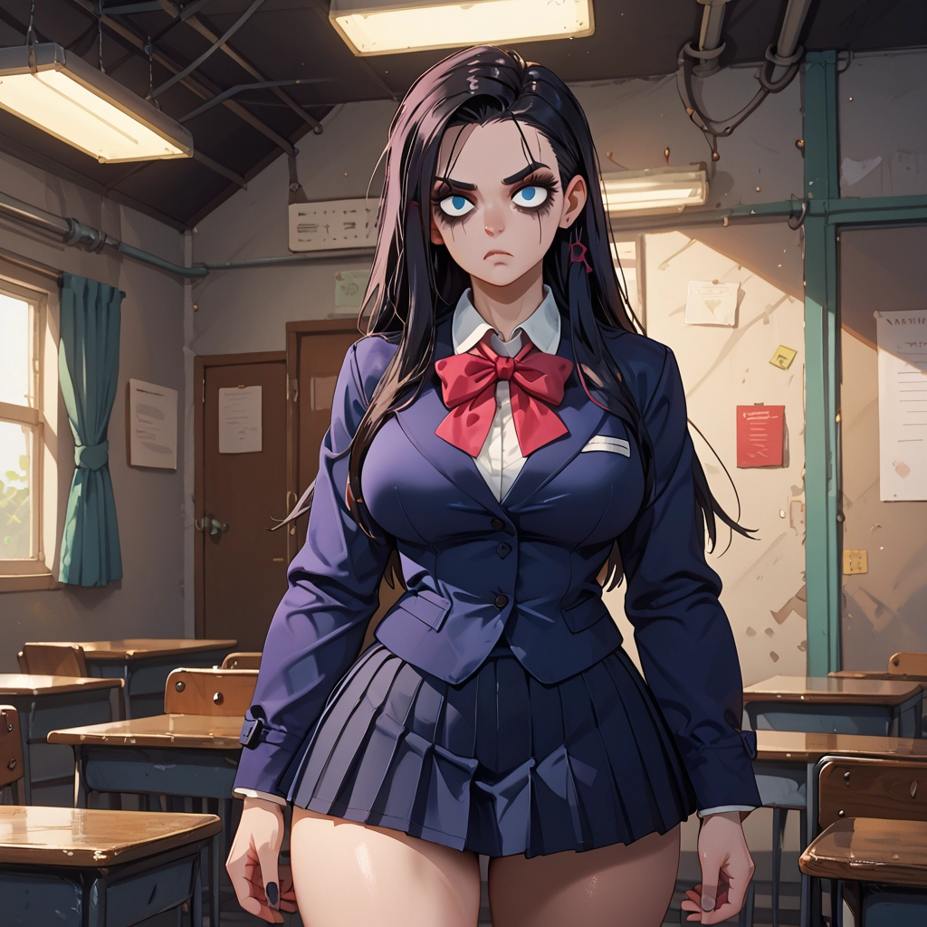 1girl, long hair, skirt, blue eyes, breasts, black hair · Yamete.gg