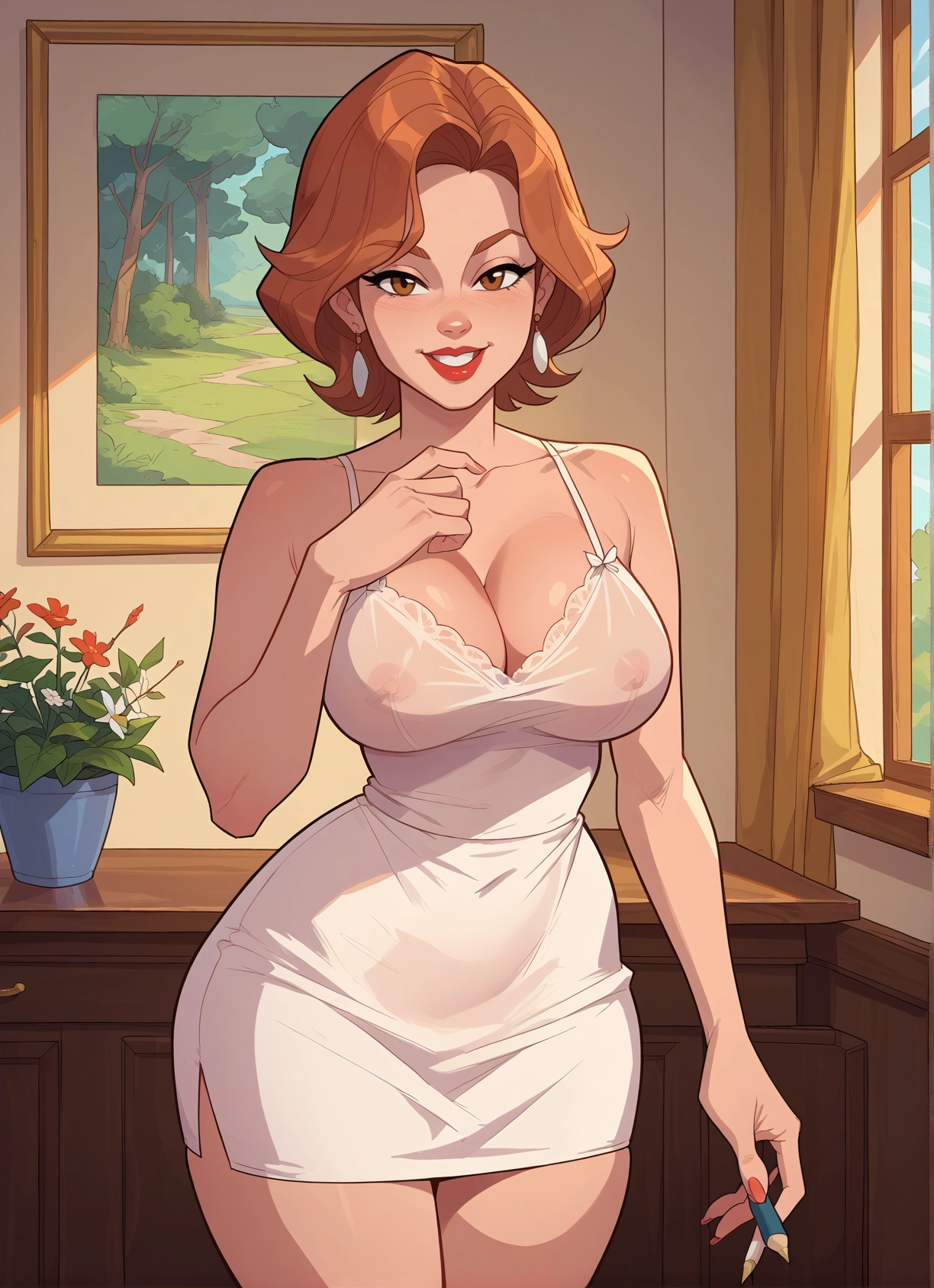 1girl, breasts, jewelry, earrings, see-through, solo · Yamete.gg
