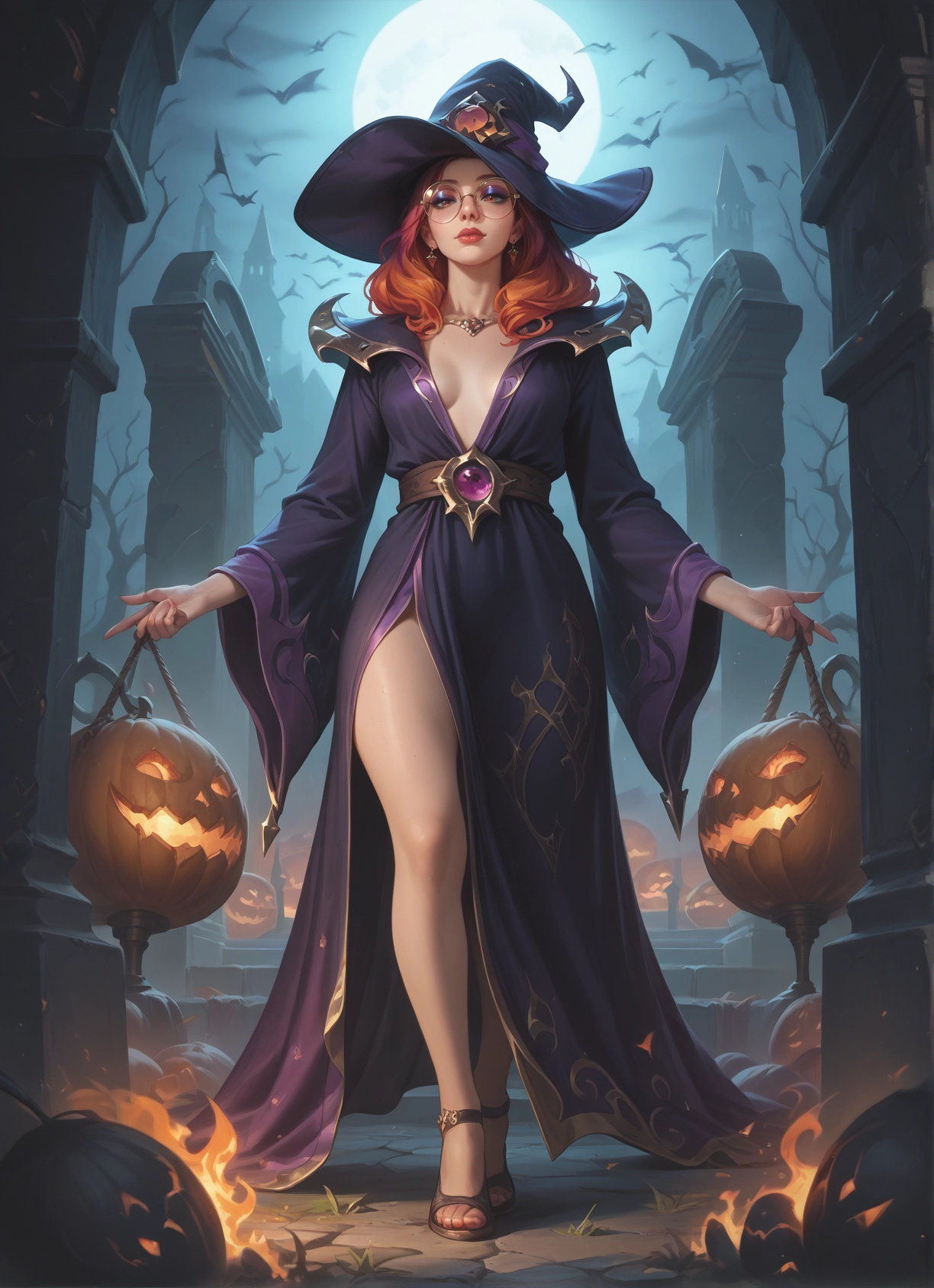 1girl, hat, witch hat, moon, breasts, solo · Yamete.gg