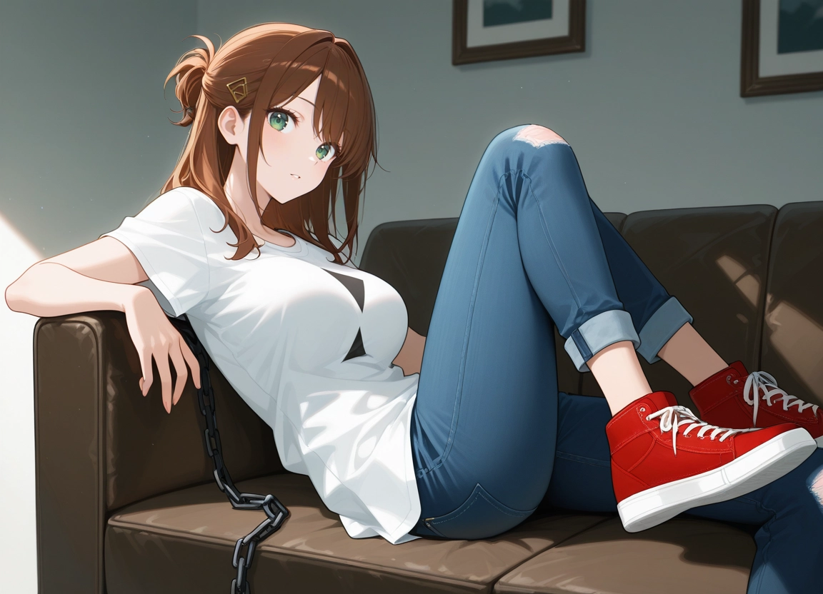 1girl, pants, solo, denim, shirt, jeans · Yamete.gg