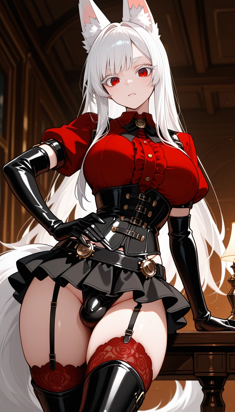 1girl, gloves, garter straps, breasts, animal ears, solo