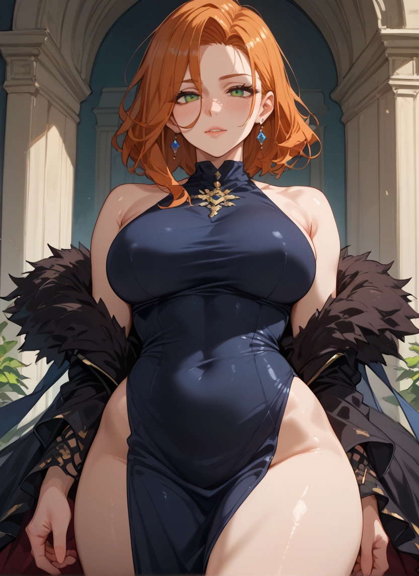 1girl, breasts, jewelry, dress, earrings, green eyes · Yamete.gg
