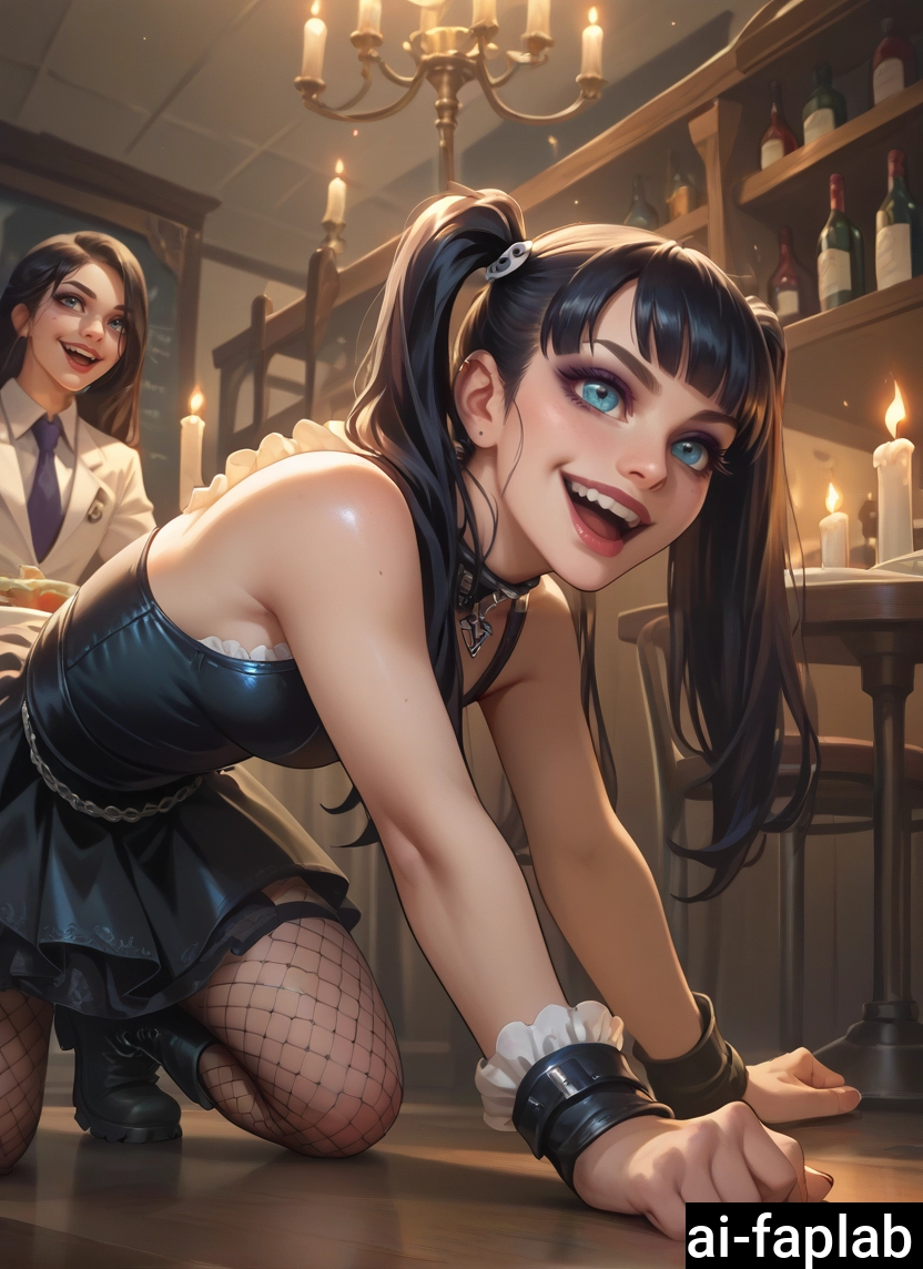 multiple girls, 2girls, twintails, blue eyes, fishnets, black hair · Yamete.gg