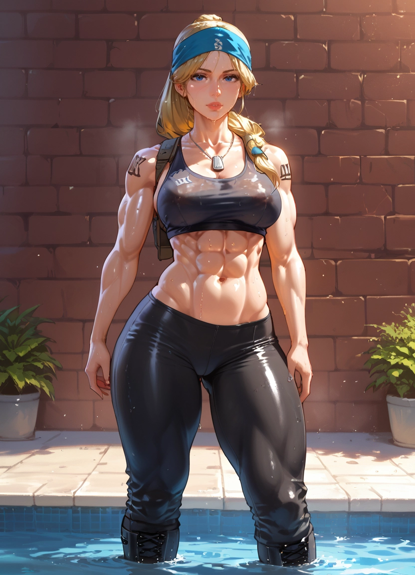 1girl, muscular, solo, muscular female, breasts, blonde hair · Yamete.gg