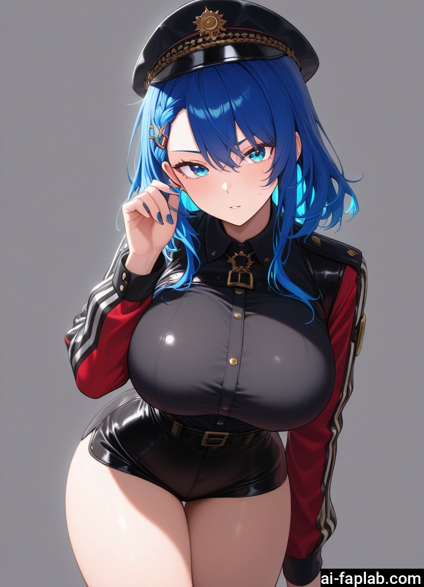 1girl, breasts, blue hair, hat, solo, large breasts · Yamete.gg