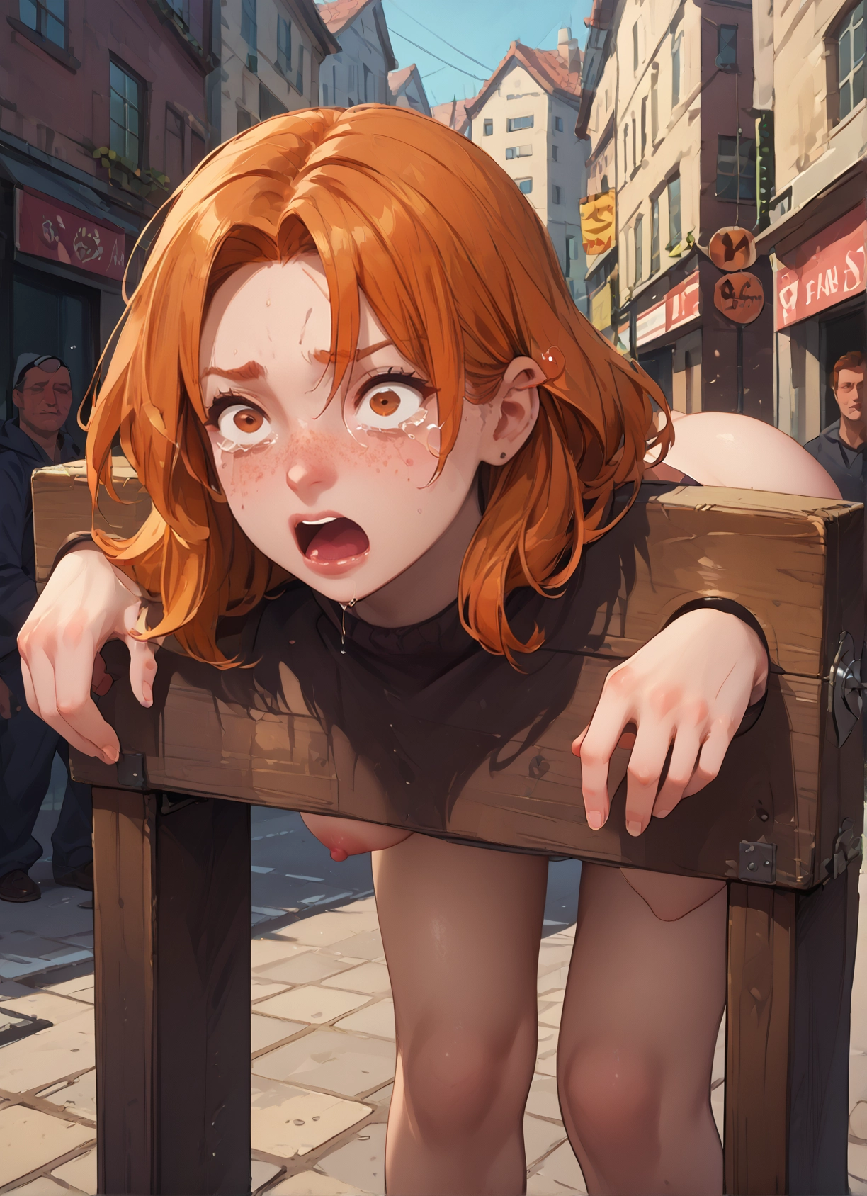 breasts, 1girl, nipples, freckles, open mouth, tears · Yamete.gg