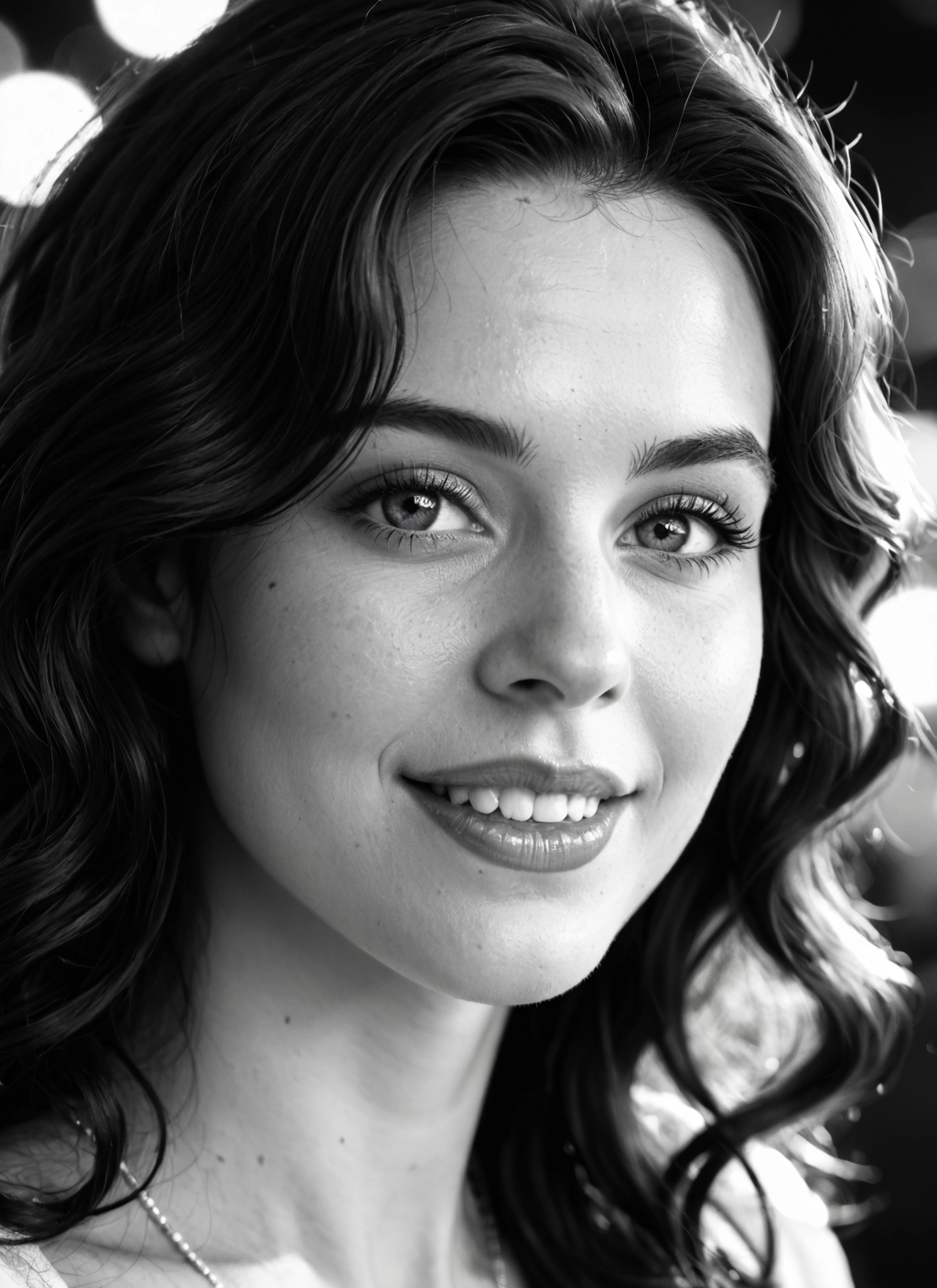 1girl, monochrome, greyscale, solo, smile, mole · Yamete.gg