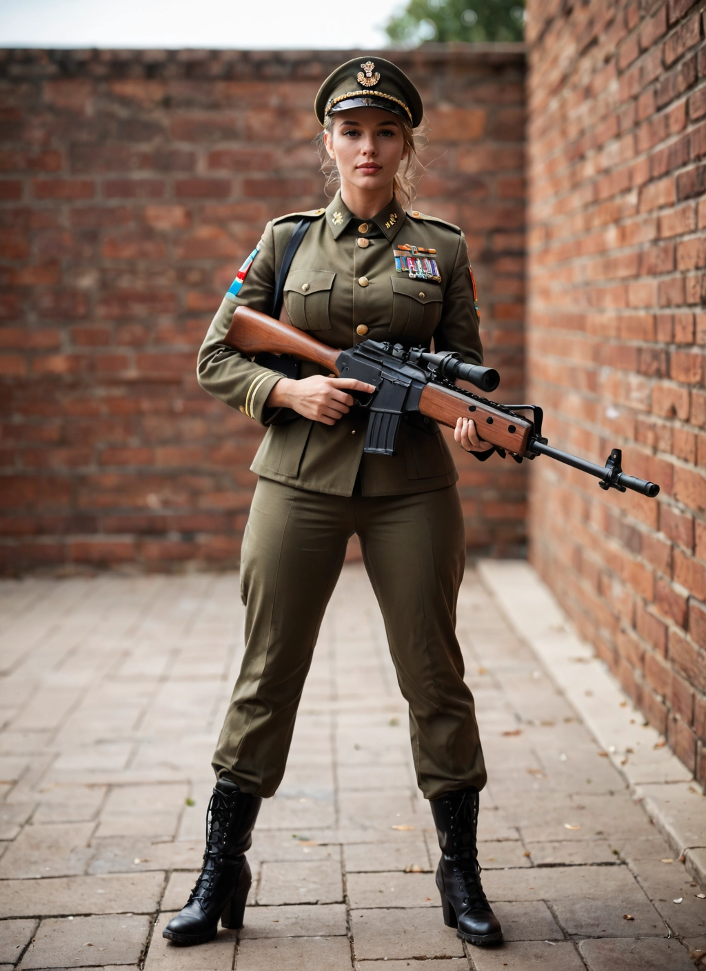 weapon, gun, 1girl, solo, uniform, rifle