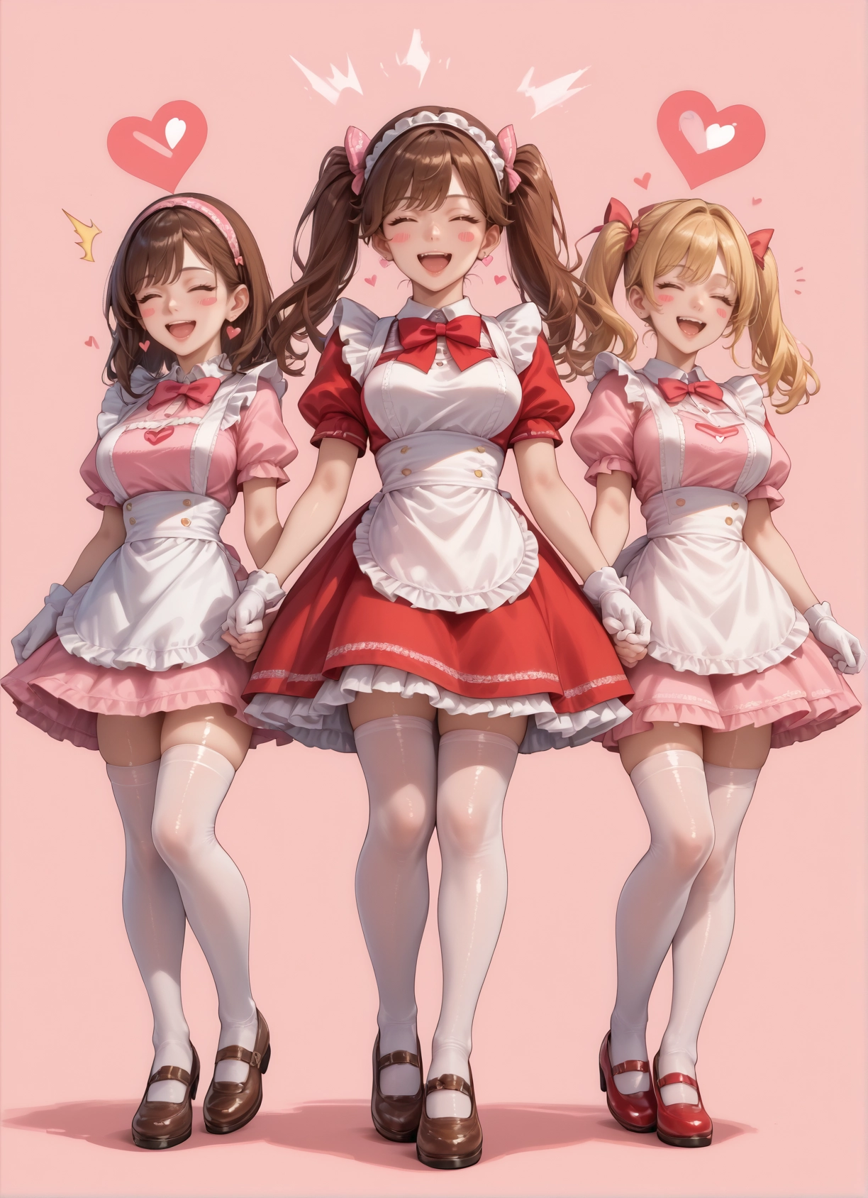 thighhighs, multiple girls, twintails, 2girls, closed eyes, white legwear · Yamete.gg