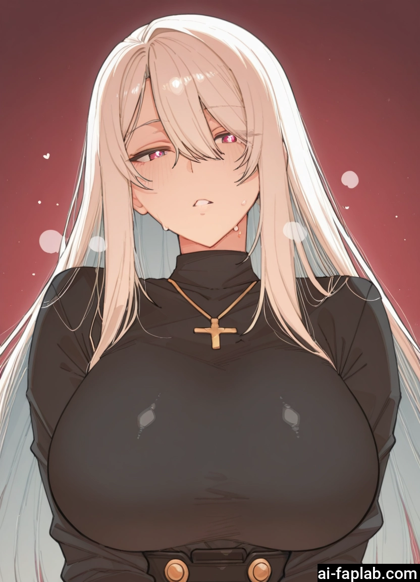 1girl, breasts, long hair, jewelry, necklace, cross