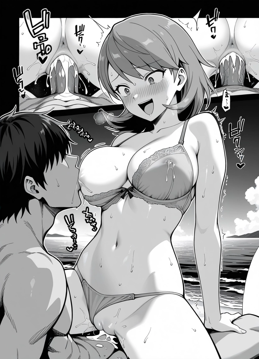 1girl, hetero, 1boy, breasts, vaginal, monochrome · Yamete.gg
