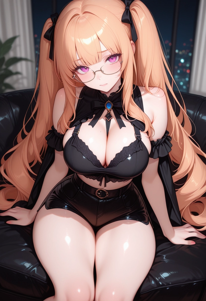 1girl, breasts, solo, long hair, thighs, glasses