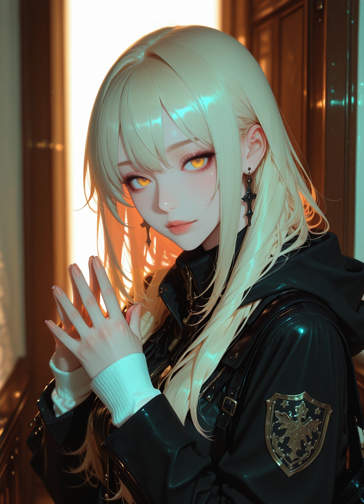 1girl, solo, jewelry, blonde hair, earrings, long hair · Yamete.gg