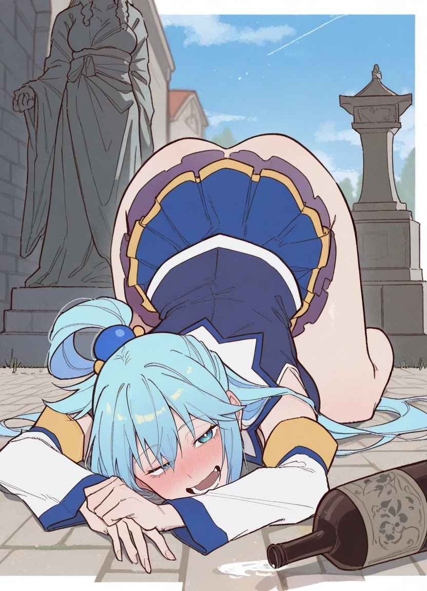 detached sleeves, blush, 1girl, blue eyes, statue, open mouth · Yamete.gg