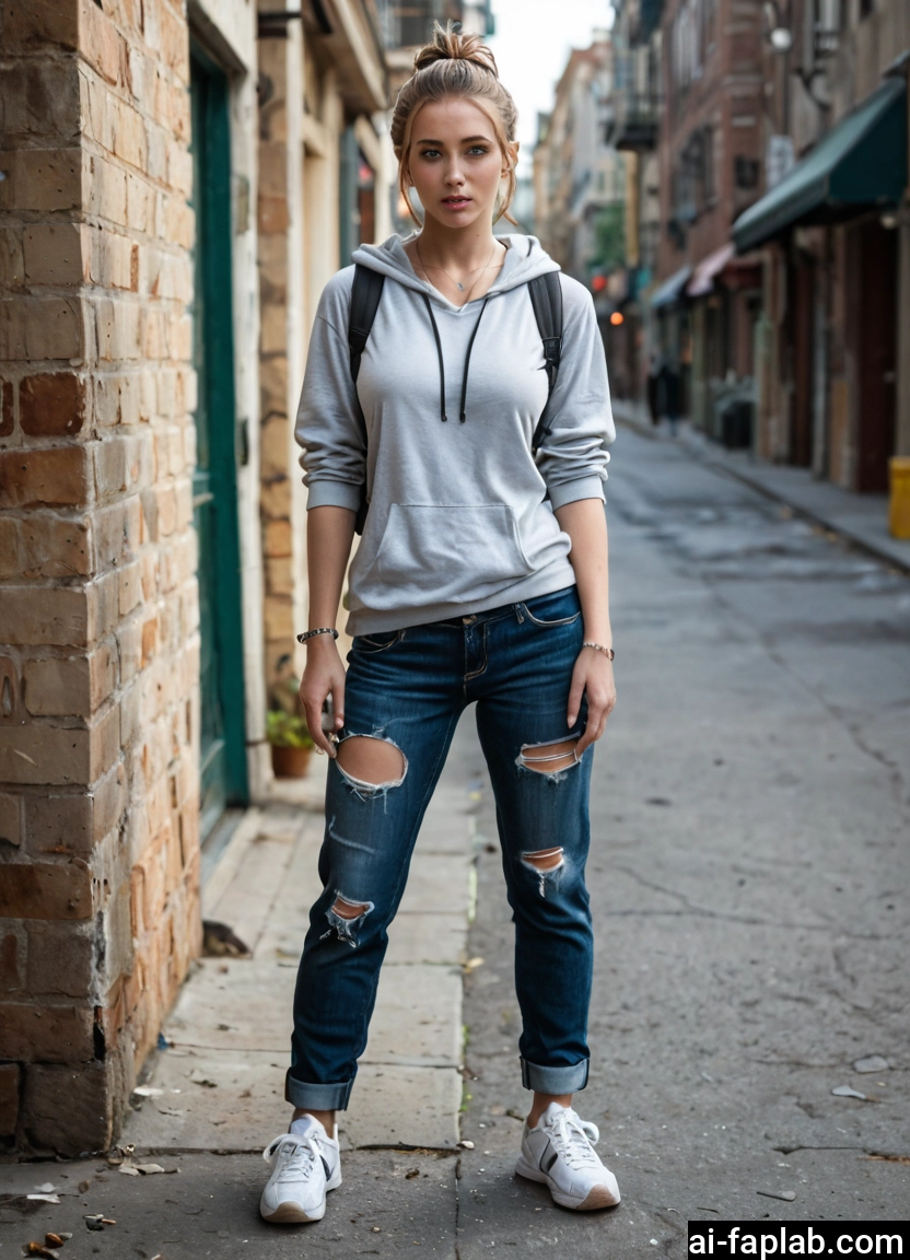 1girl, pants, denim, solo, jeans, hood · Yamete.gg