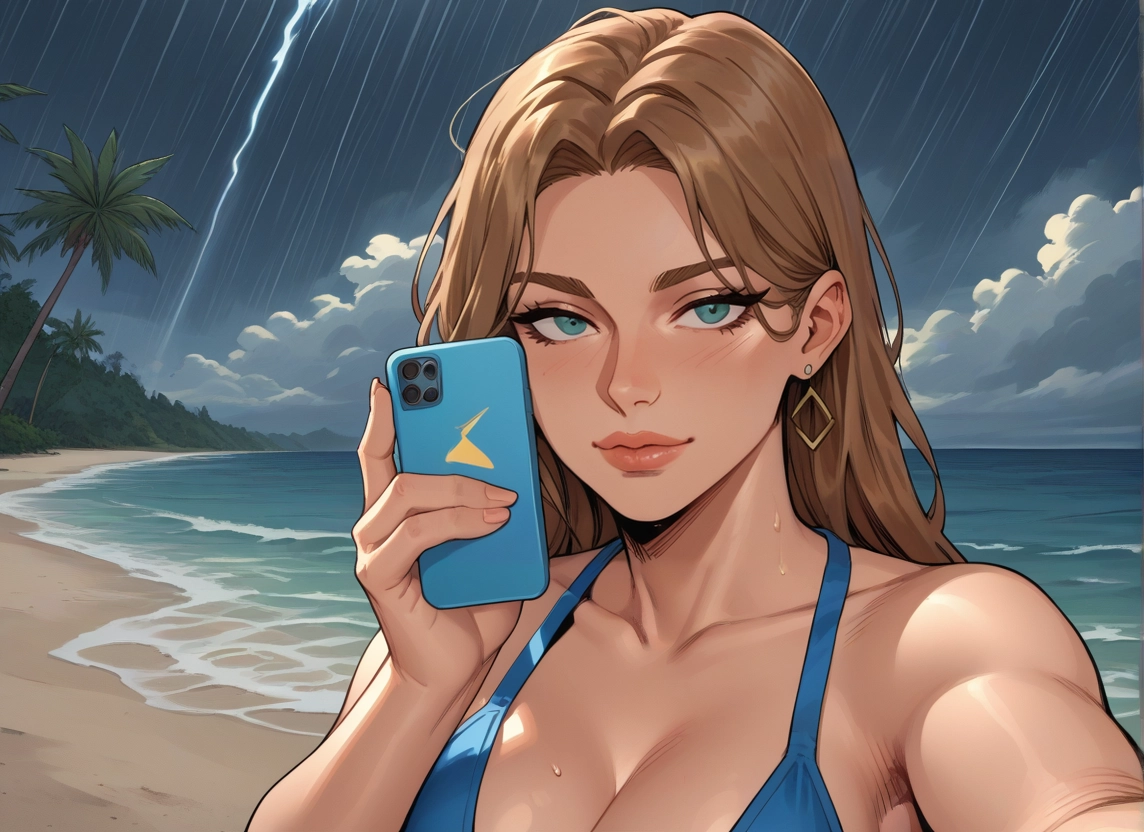 1girl, selfie, earrings, breasts, phone, jewelry · Yamete.gg