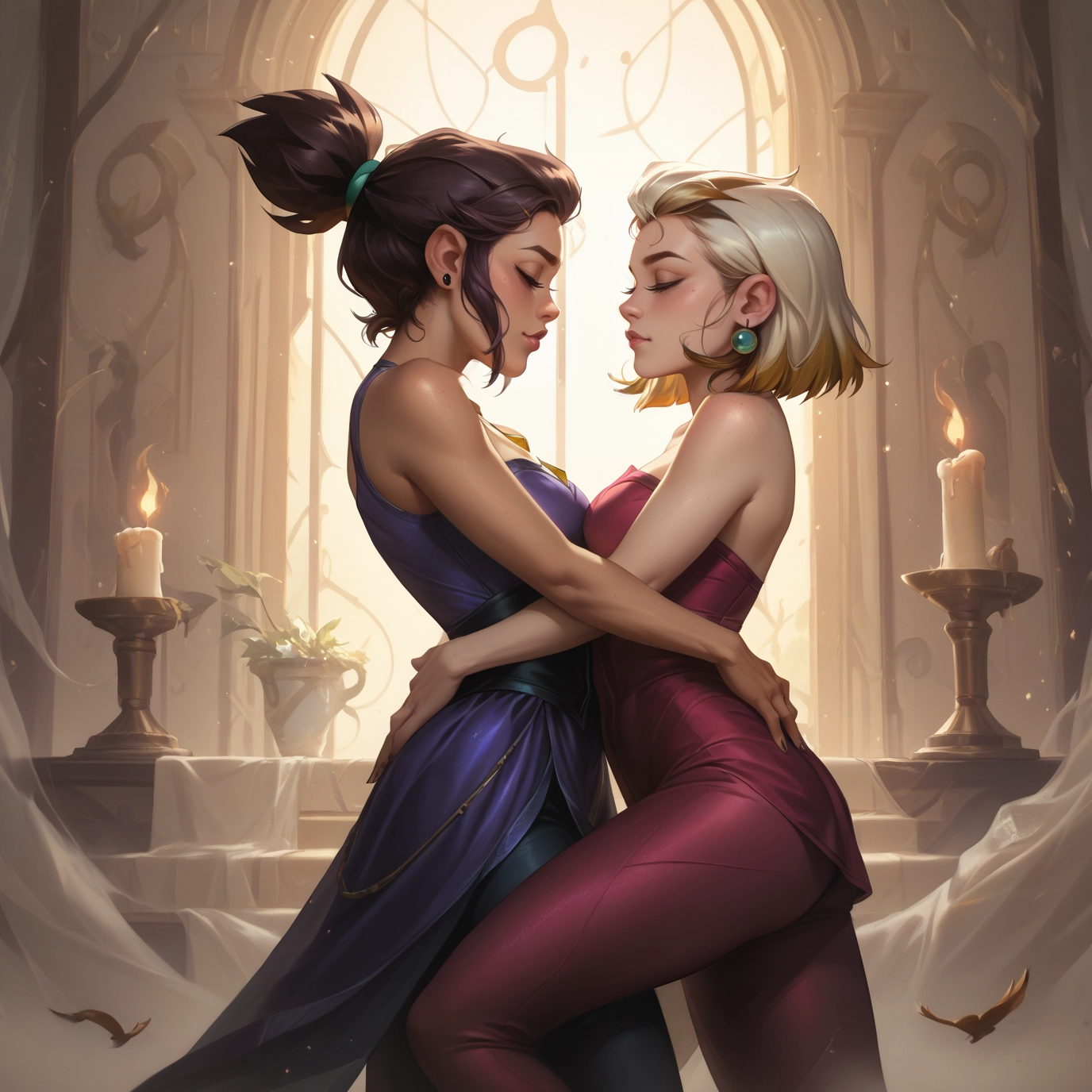 multiple girls, 2girls, jewelry, earrings, yuri, dress · Yamete.gg