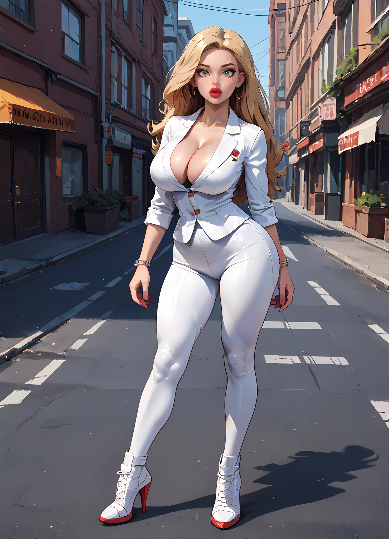 1girl, breasts, blonde hair, jewelry, solo, green eyes · Yamete.gg