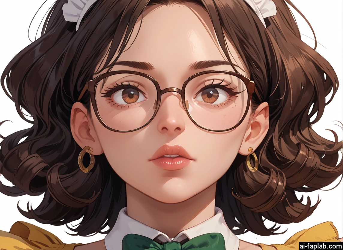 1girl, solo, brown hair, glasses, jewelry, earrings · Yamete.gg